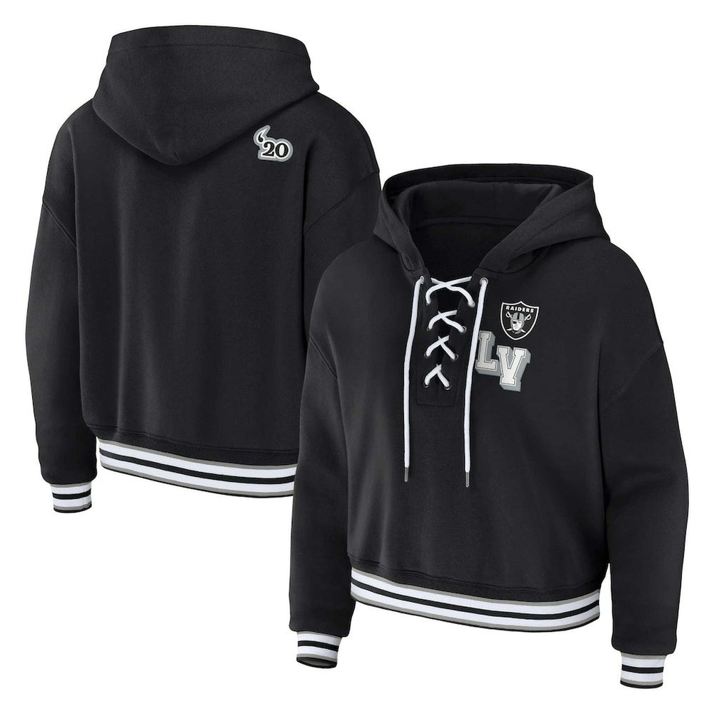 Las Vegas Raiders WEAR by Erin Andrews Women's Plus Size Lace-Up Pullover Hoodie - Black Hoodies