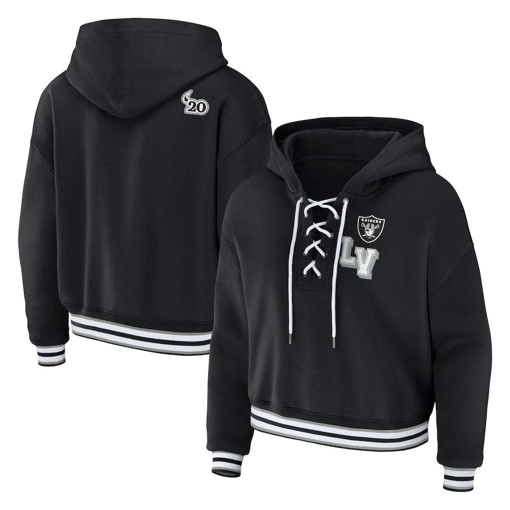 Las Vegas Raiders WEAR by Erin Andrews Women's Plus Size Lace-Up Pullover Hoodie - Black Hoodies