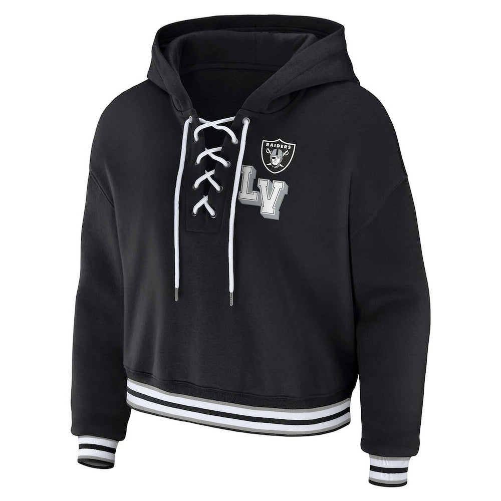 Las Vegas Raiders WEAR by Erin Andrews Women's Plus Size Lace-Up Pullover Hoodie - Black Hoodies