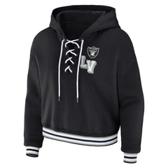 Las Vegas Raiders WEAR by Erin Andrews Women's Plus Size Lace-Up Pullover Hoodie - Black Hoodies