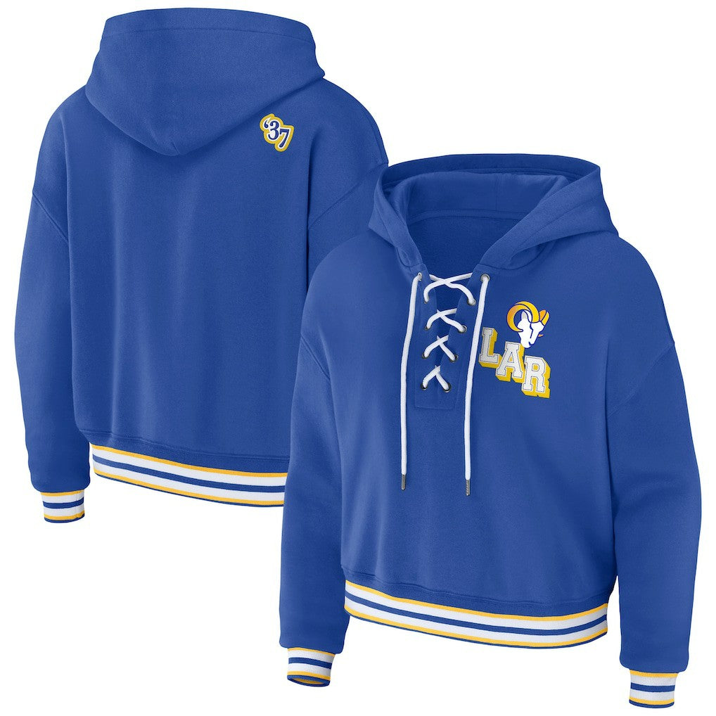 Los Angeles Rams WEAR by Erin Andrews Women's Plus Size Lace-Up Pullover Hoodie - Royal Hoodies