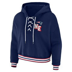 New England Patriots WEAR by Erin Andrews Women's Plus Size Lace-Up Pullover Hoodie - Navy Hoodies