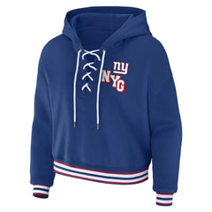 New York Giants WEAR by Erin Andrews Women's Plus Size Lace-Up Pullover Hoodie - Royal Hoodies