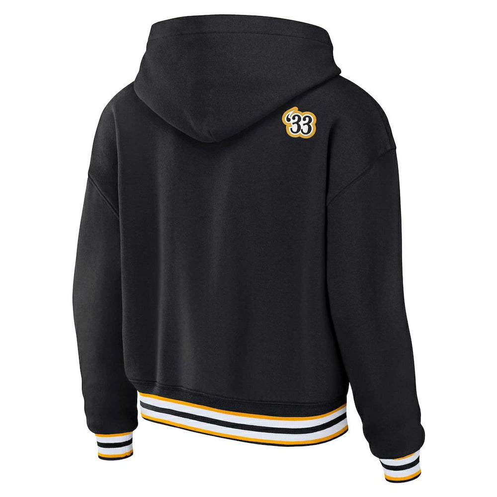 Pittsburgh Steelers WEAR by Erin Andrews Women's Plus Size Lace-Up Pullover Hoodie - Black Hoodies