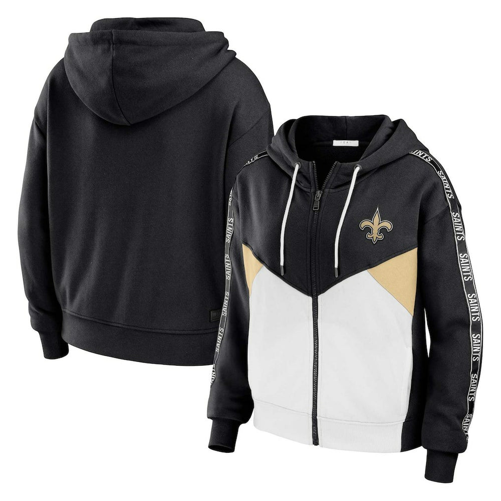New Orleans Saints WEAR by Erin Andrews Women's Plus Size Color Block Full-Zip Hoodie - Black/White Hoodies