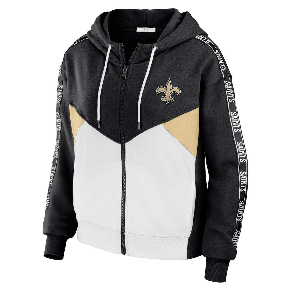 New Orleans Saints WEAR by Erin Andrews Women's Plus Size Color Block Full-Zip Hoodie - Black/White Hoodies