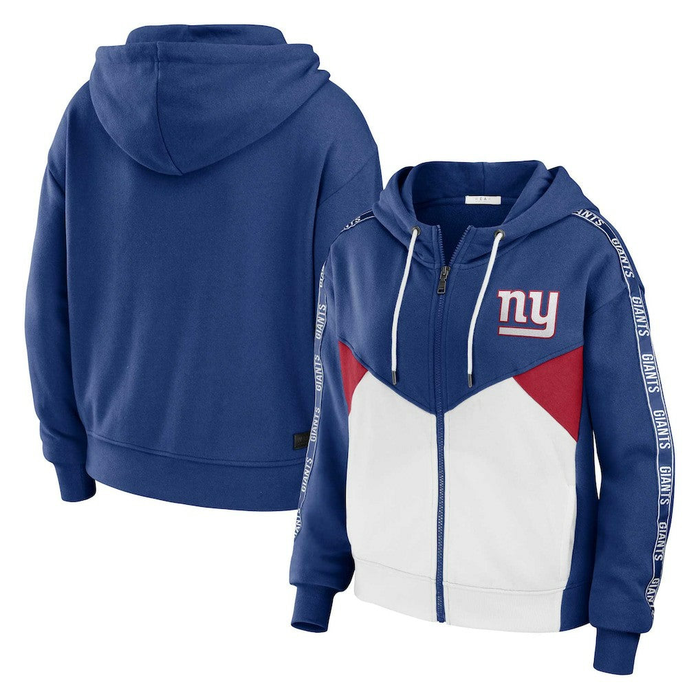 New York Giants WEAR by Erin Andrews Women's Plus Size Color Block Full-Zip Hoodie - Royal/White Hoodies