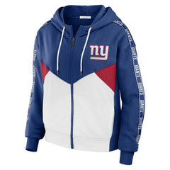 New York Giants WEAR by Erin Andrews Women's Plus Size Color Block Full-Zip Hoodie - Royal/White Hoodies