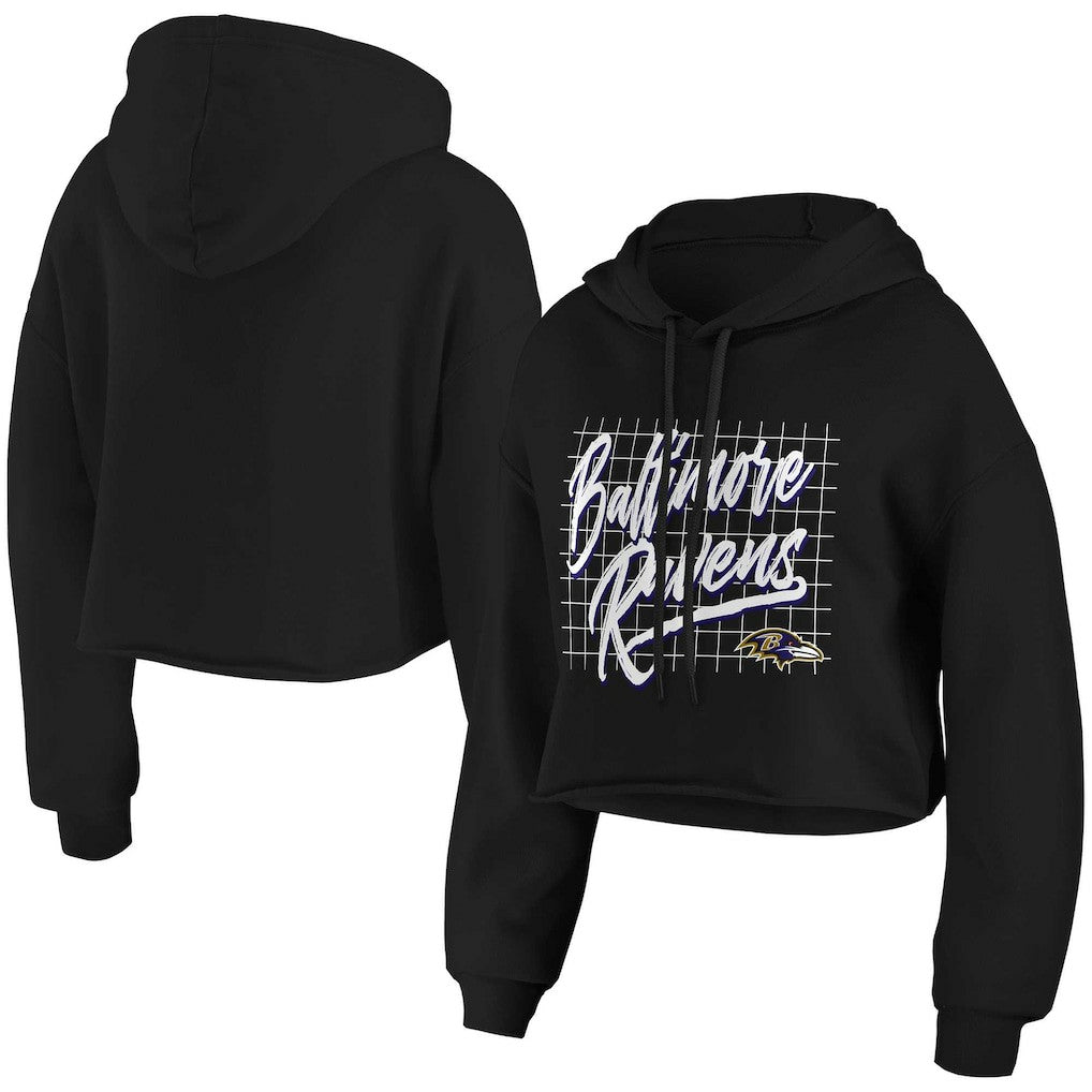 Baltimore Ravens WEAR by Erin Andrews Women's Domestic Cropped Pullover Hoodie - Black Hoodies
