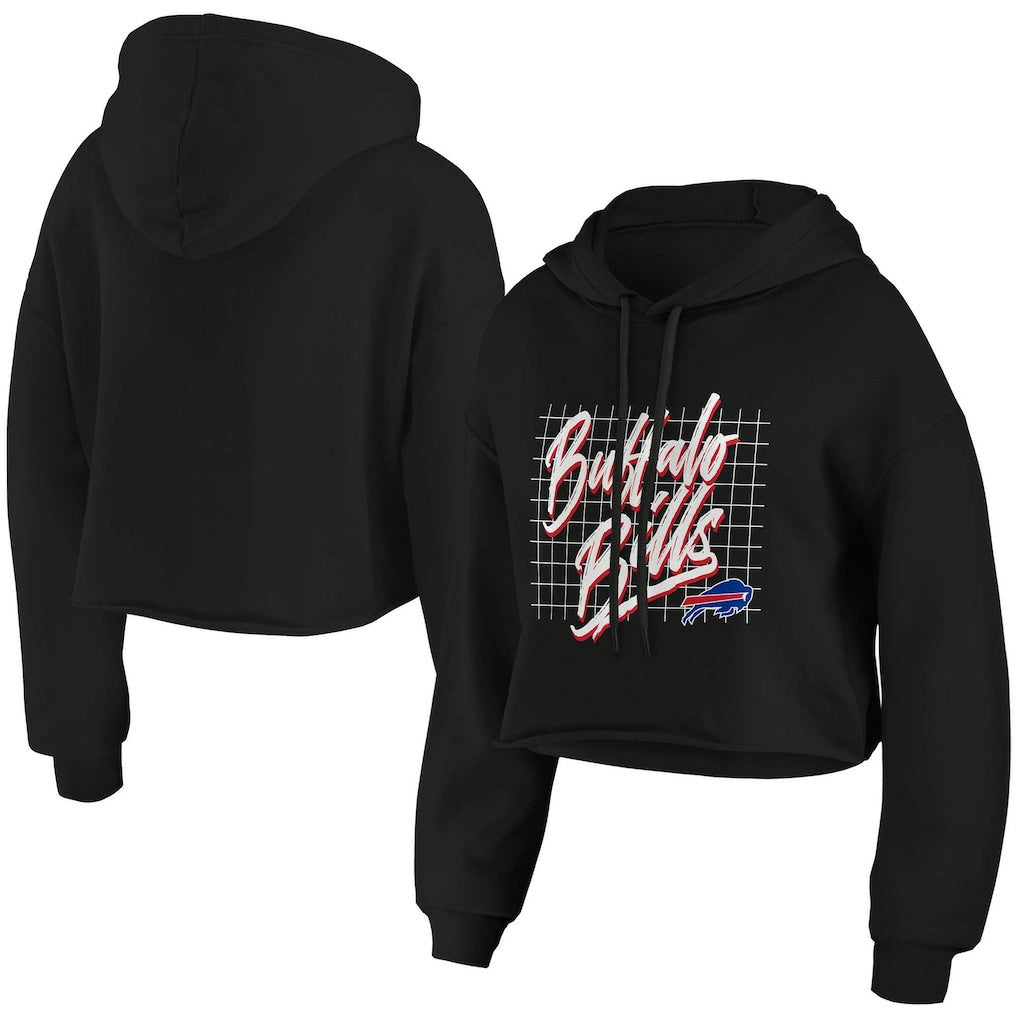 Buffalo Bills WEAR by Erin Andrews Women's Domestic Cropped Pullover Hoodie - Black Hoodies