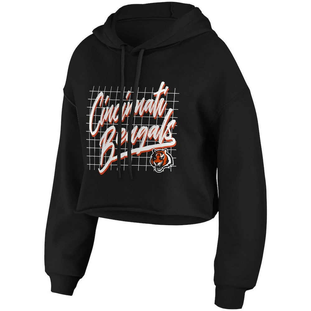 Cincinnati Bengals WEAR by Erin Andrews Women's Domestic Cropped Pullover Hoodie - Black Hoodies