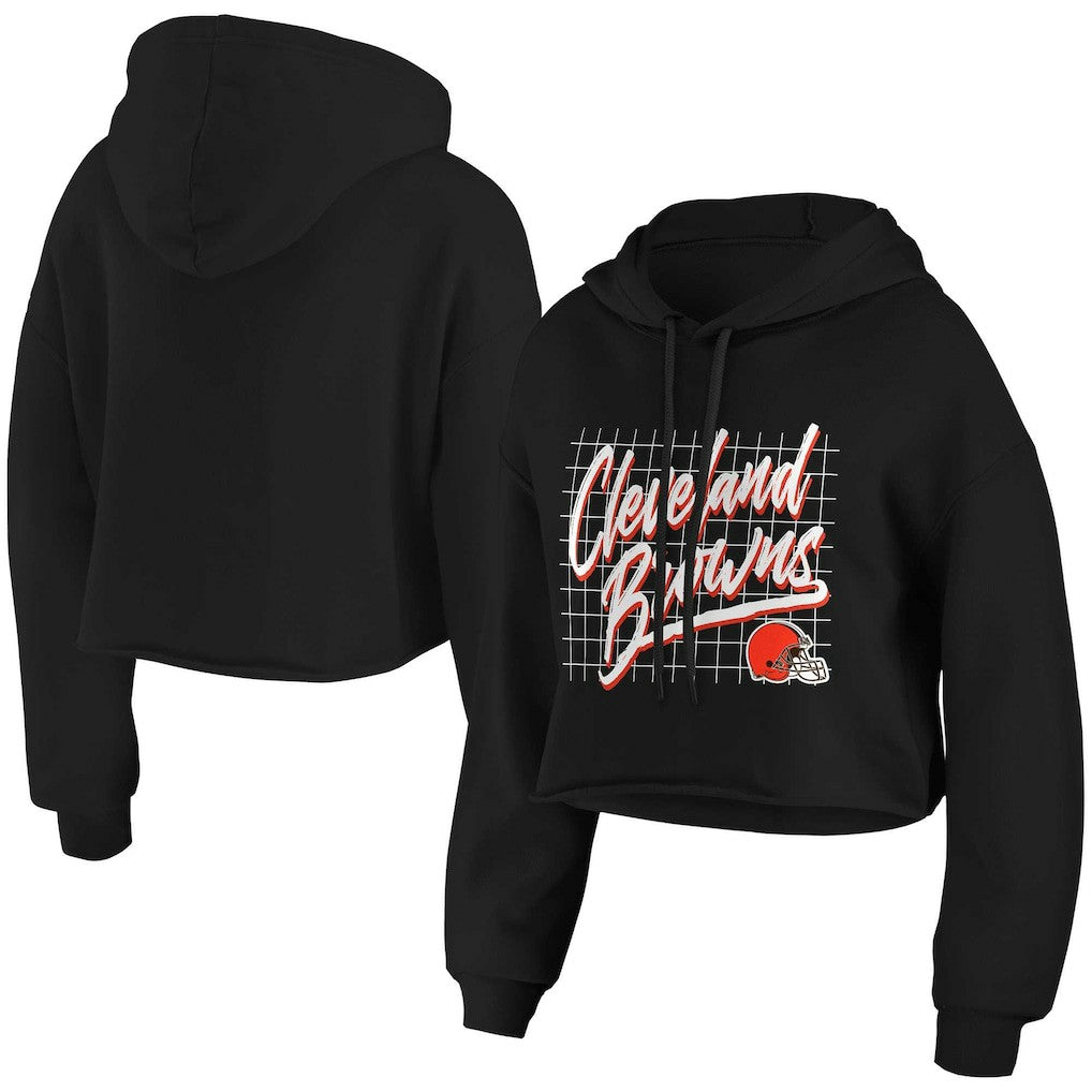 Cleveland Browns WEAR by Erin Andrews Women's Domestic Cropped Pullover Hoodie - Black Hoodies
