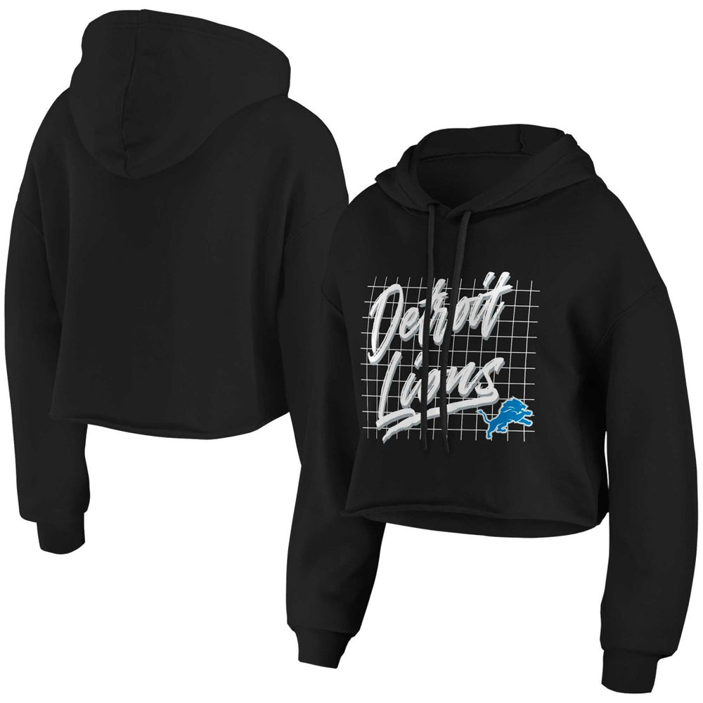 Detroit Lions WEAR by Erin Andrews Women's Domestic Cropped Pullover Hoodie - Black Hoodies