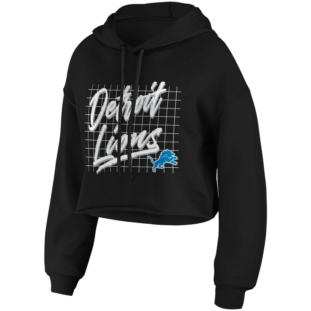 Detroit Lions WEAR by Erin Andrews Women's Domestic Cropped Pullover Hoodie - Black Hoodies