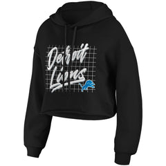 Detroit Lions WEAR by Erin Andrews Women's Domestic Cropped Pullover Hoodie - Black Hoodies