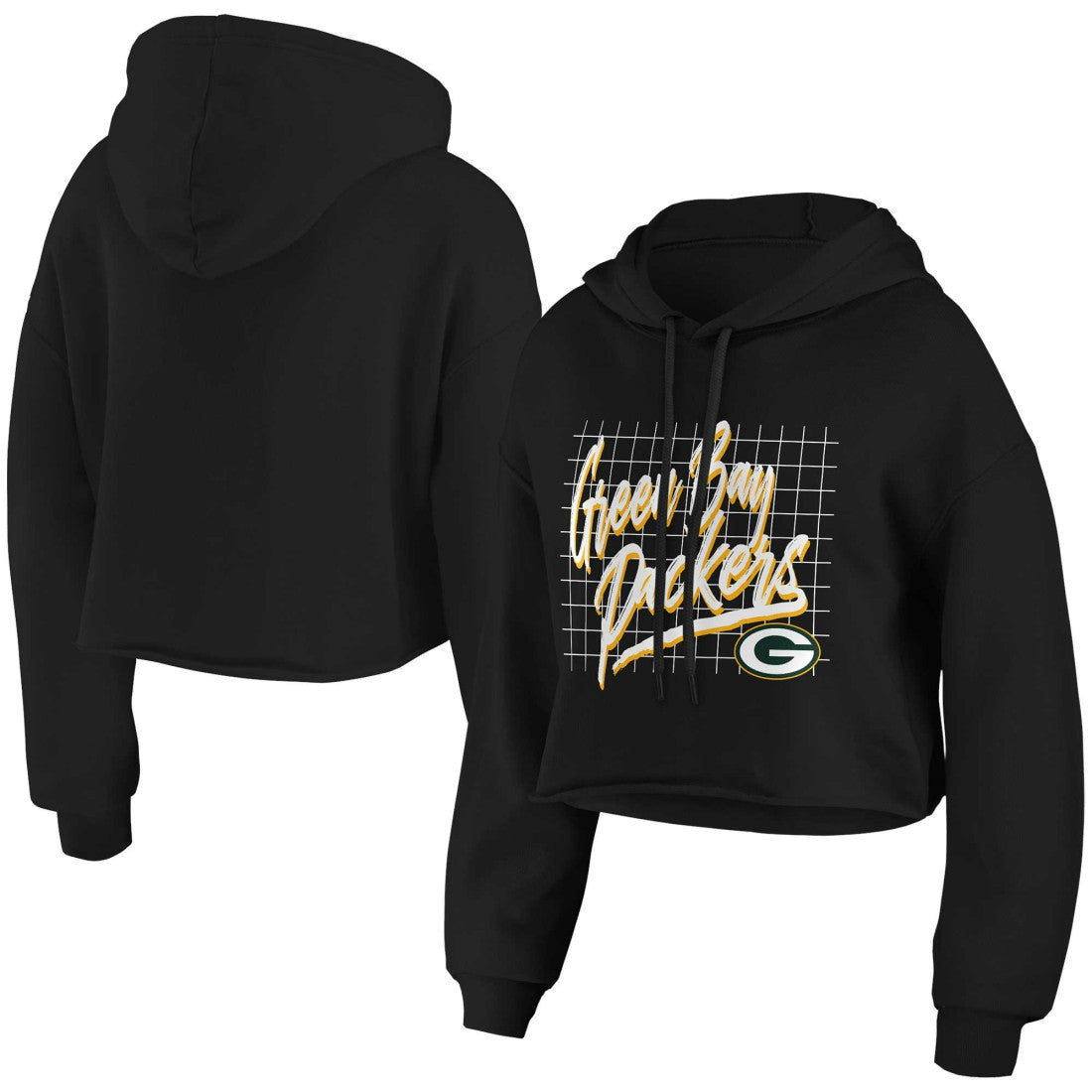 Green Bay Packers WEAR by Erin Andrews Women's Domestic Cropped Pullover Hoodie - Black Hoodies