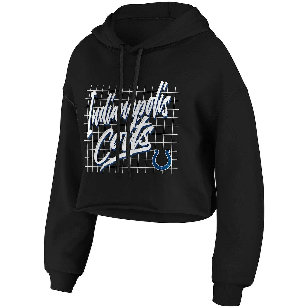 Indianapolis Colts WEAR by Erin Andrews Women's Domestic Cropped Pullover Hoodie - Black Hoodies