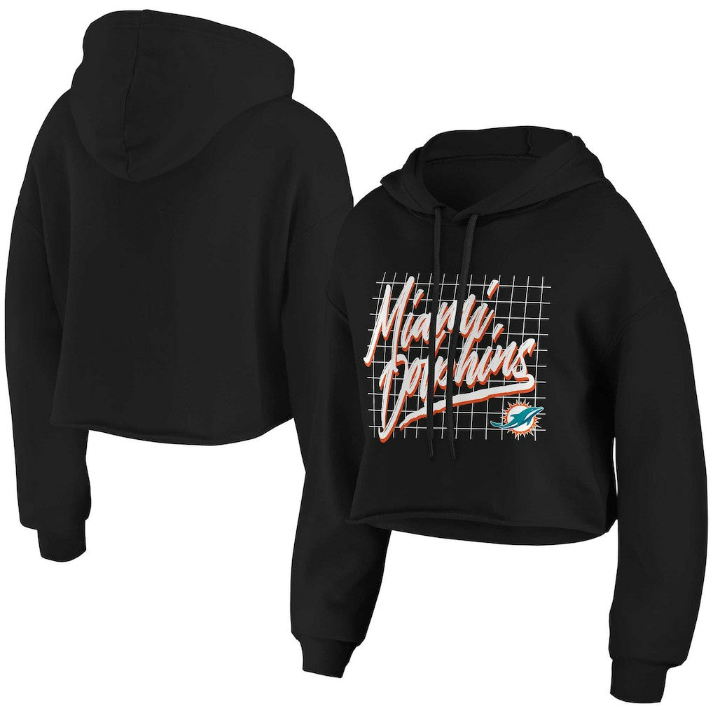 Miami Dolphins WEAR by Erin Andrews Women's Domestic Cropped Pullover Hoodie - Black Hoodies