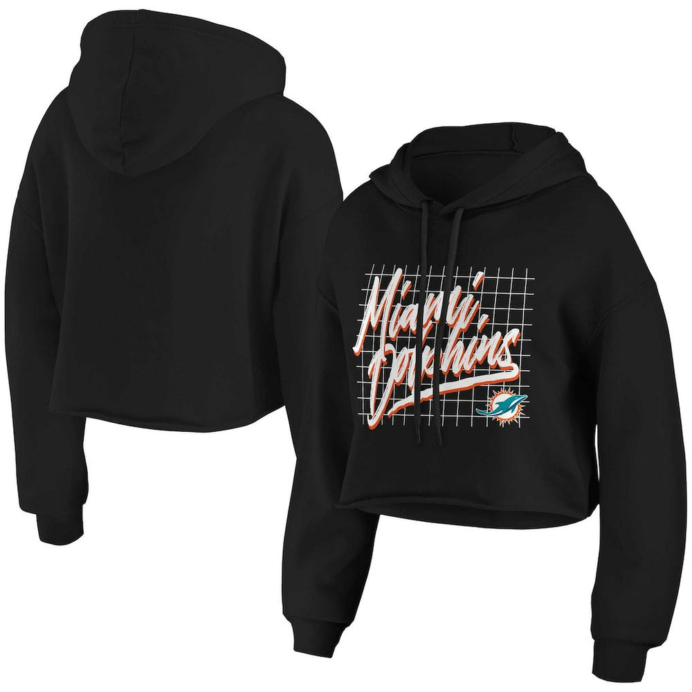 Miami Dolphins WEAR by Erin Andrews Women's Domestic Cropped Pullover Hoodie - Black Hoodies