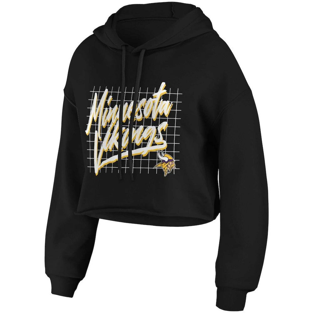 Minnesota Vikings WEAR by Erin Andrews Women's Domestic Cropped Pullover Hoodie - Black Hoodies