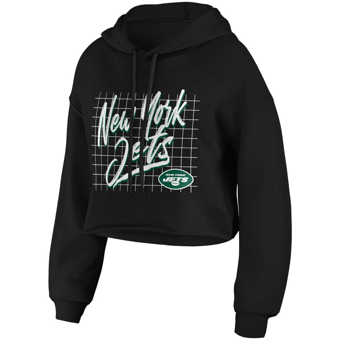 New York Jets WEAR by Erin Andrews Women's Domestic Cropped Pullover Hoodie - Black Hoodies