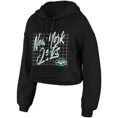 New York Jets WEAR by Erin Andrews Women's Domestic Cropped Pullover Hoodie - Black Hoodies