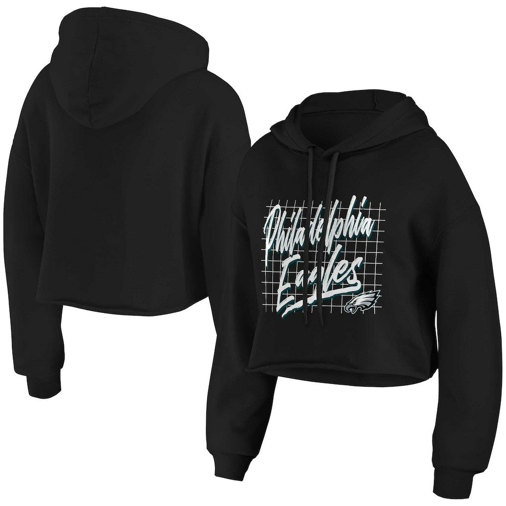 Philadelphia Eagles WEAR by Erin Andrews Women's Domestic Cropped Pullover Hoodie - Black Hoodies