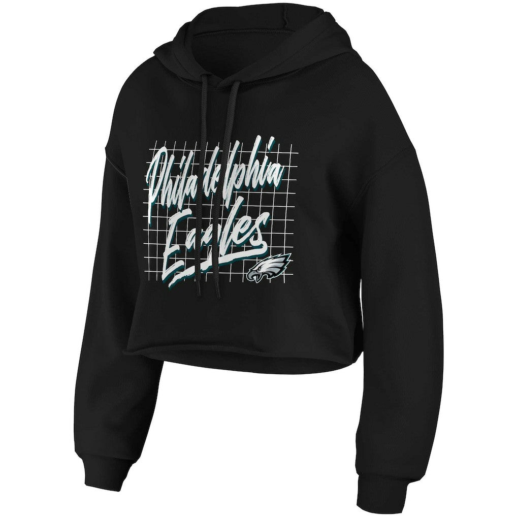 Philadelphia Eagles WEAR by Erin Andrews Women's Domestic Cropped Pullover Hoodie - Black Hoodies