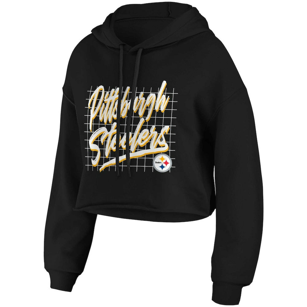 Pittsburgh Steelers WEAR by Erin Andrews Women's Domestic Cropped Pullover Hoodie - Black Hoodies