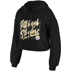 Pittsburgh Steelers WEAR by Erin Andrews Women's Domestic Cropped Pullover Hoodie - Black Hoodies