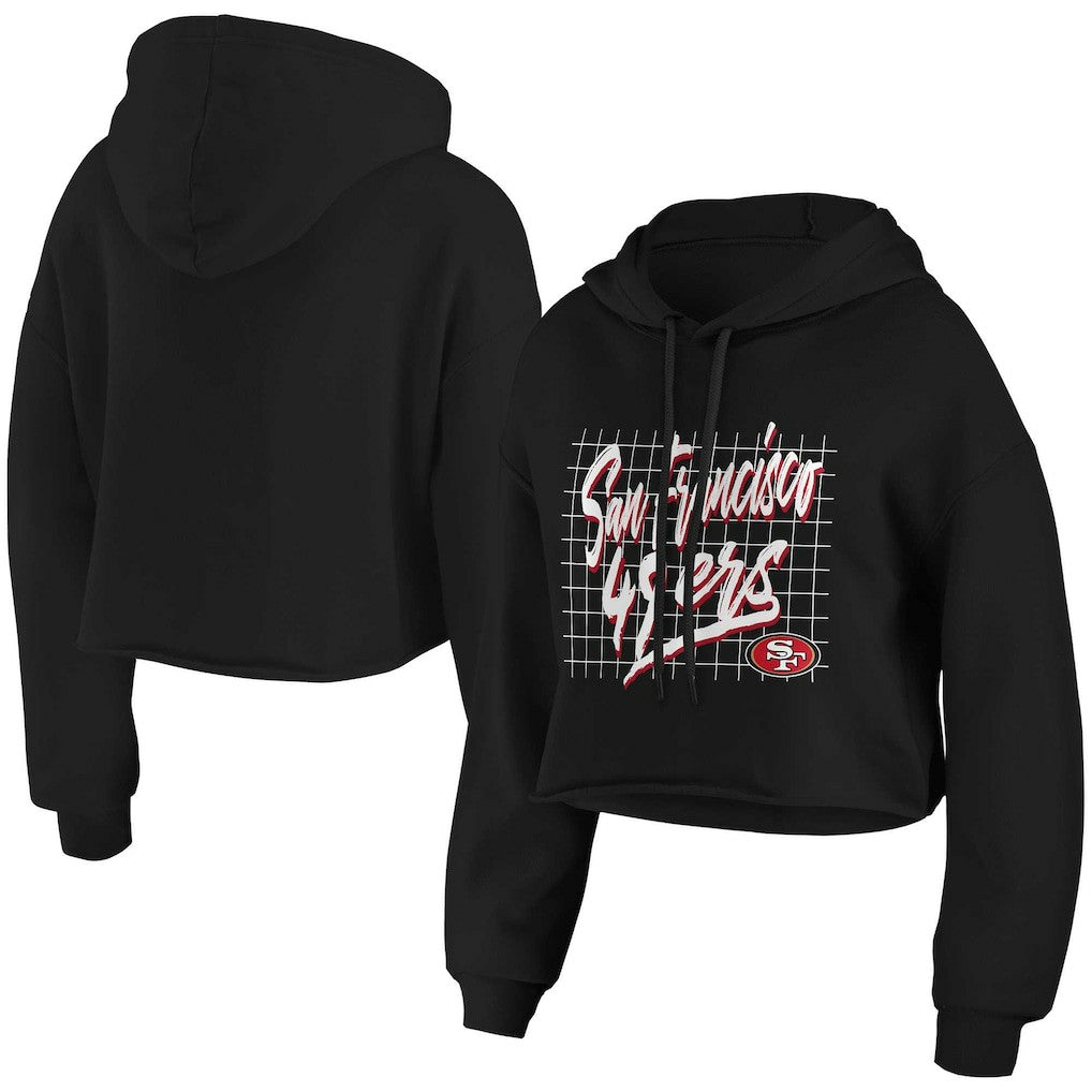 San Francisco 49ers WEAR by Erin Andrews Women's Domestic Cropped Pullover Hoodie - Black Hoodies