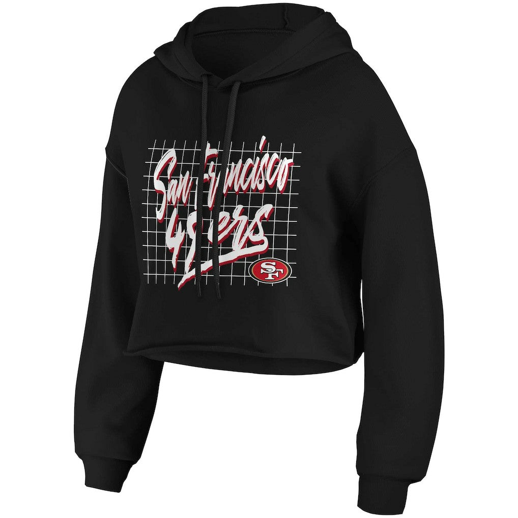 San Francisco 49ers WEAR by Erin Andrews Women's Domestic Cropped Pullover Hoodie - Black Hoodies