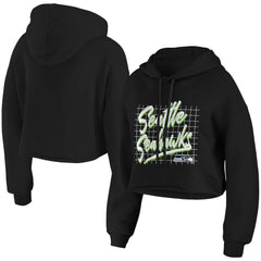 Seattle Seahawks WEAR by Erin Andrews Women's Domestic Cropped Pullover Hoodie - Black Hoodies