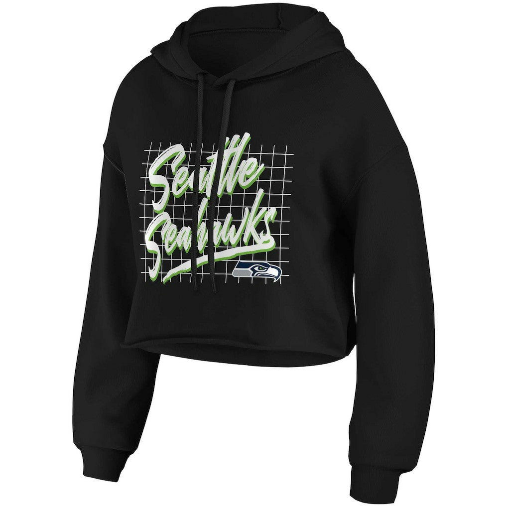 Seattle Seahawks WEAR by Erin Andrews Women's Domestic Cropped Pullover Hoodie - Black Hoodies