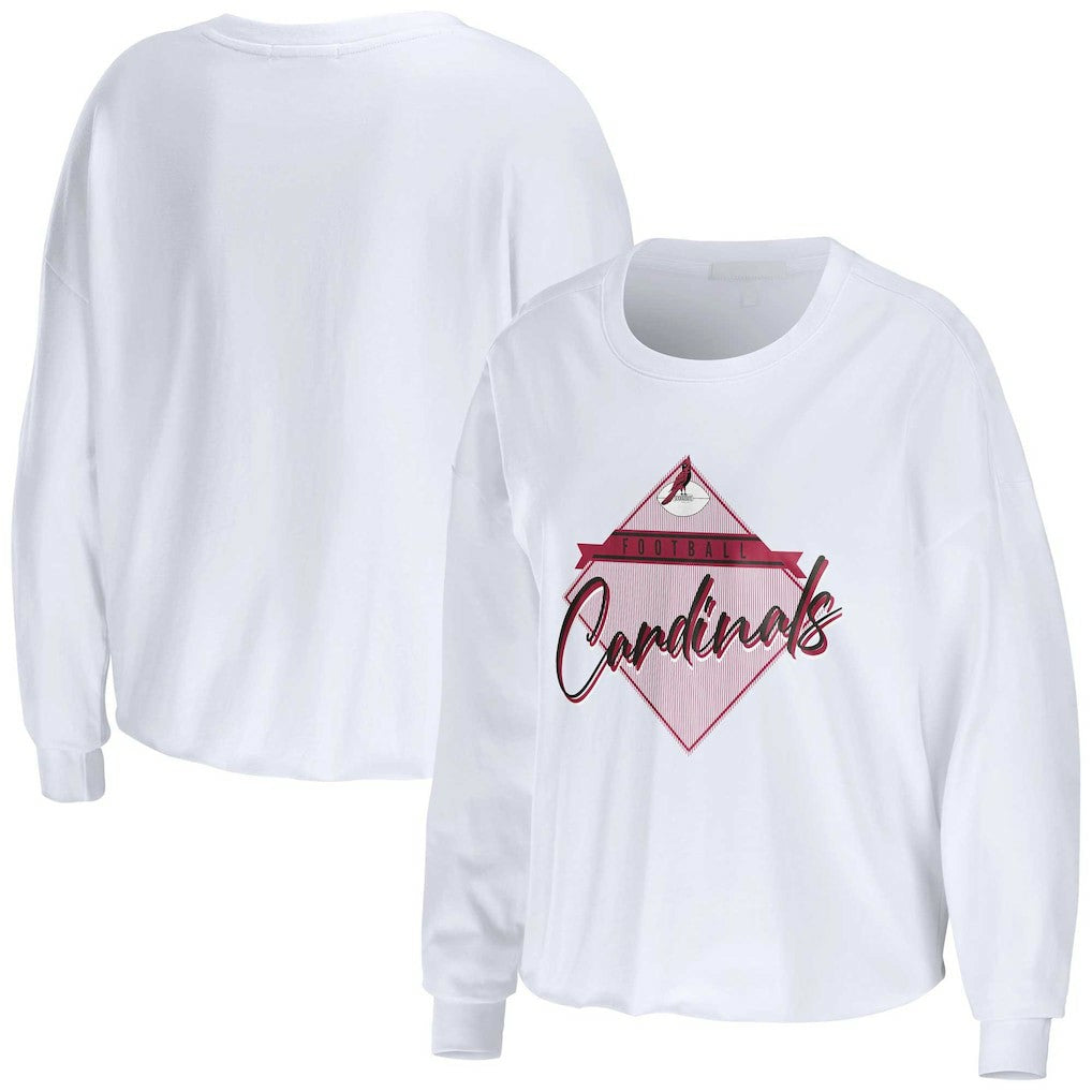 Arizona Cardinals WEAR by Erin Andrews Women's Domestic Cropped Long Sleeve T-Shirt - White T-shirts