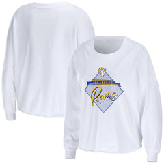 Los Angeles Rams WEAR by Erin Andrews Women's Domestic Cropped Long Sleeve T-Shirt - White T-shirts