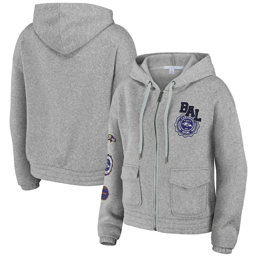 Baltimore Ravens WEAR by Erin Andrews Women's Full-Zip Hoodie - Heather Gray Hoodies