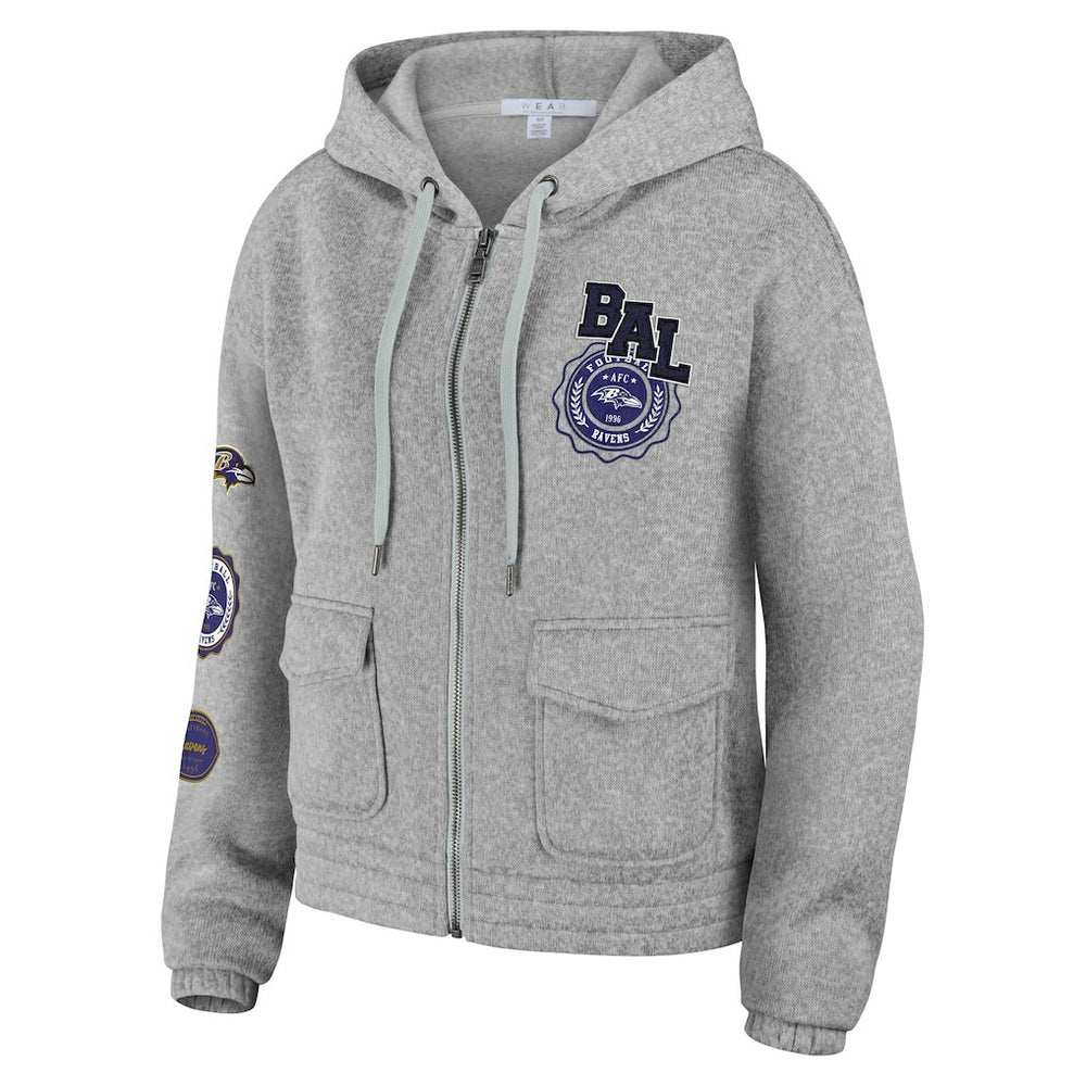 Baltimore Ravens WEAR by Erin Andrews Women's Full-Zip Hoodie - Heather Gray Hoodies