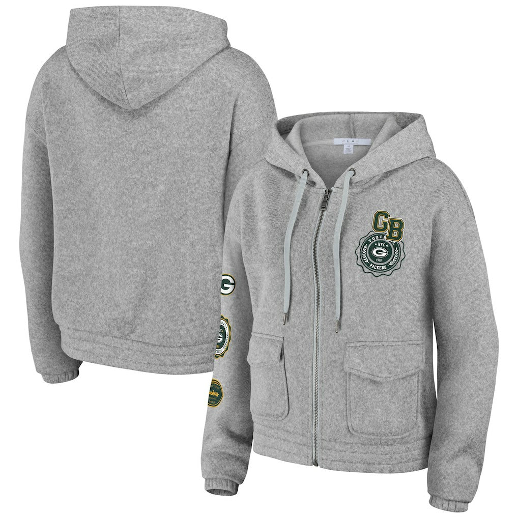 Green Bay Packers WEAR by Erin Andrews Women's Full-Zip Hoodie - Heather Gray Hoodies