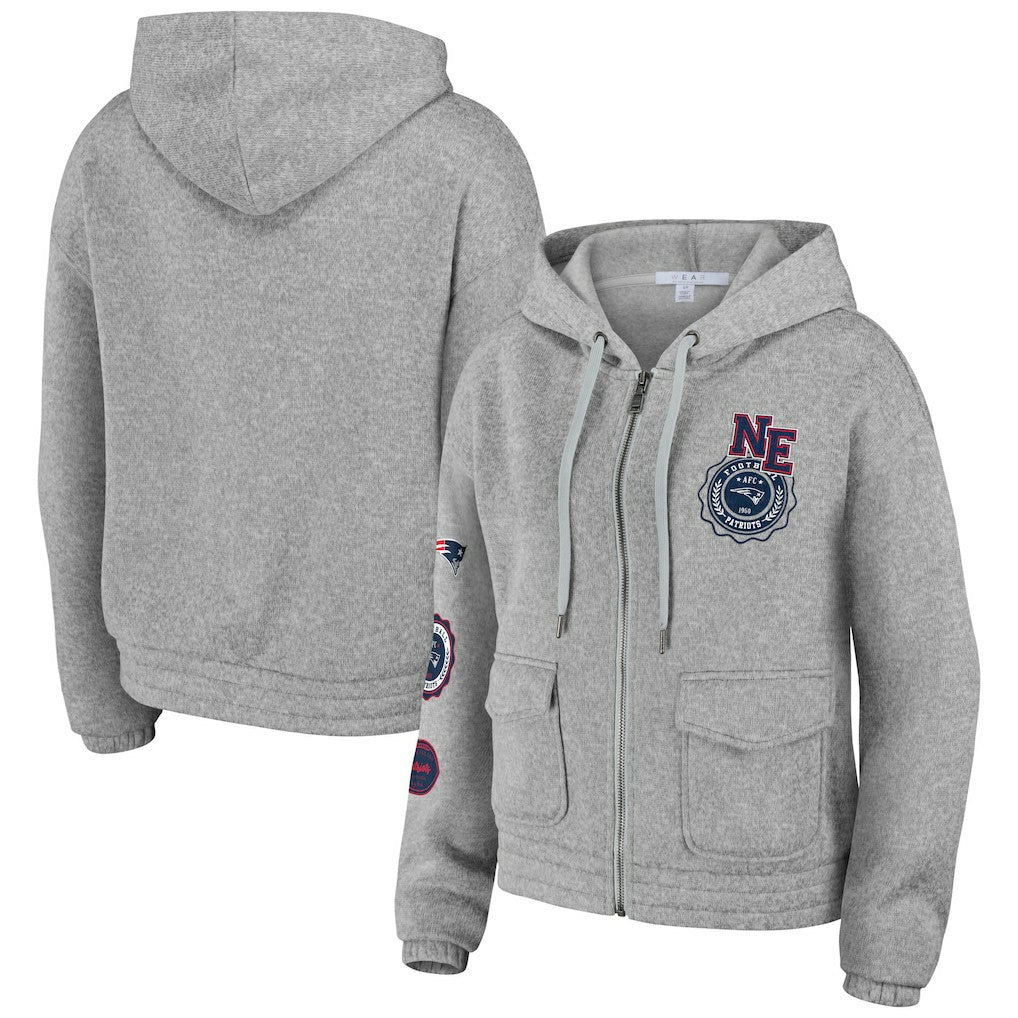 New England Patriots WEAR by Erin Andrews Women's Full-Zip Hoodie - Heather Gray Hoodies