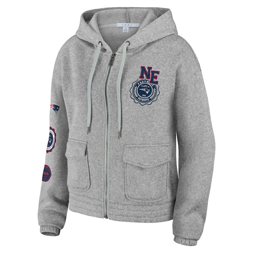 New England Patriots WEAR by Erin Andrews Women's Full-Zip Hoodie - Heather Gray Hoodies