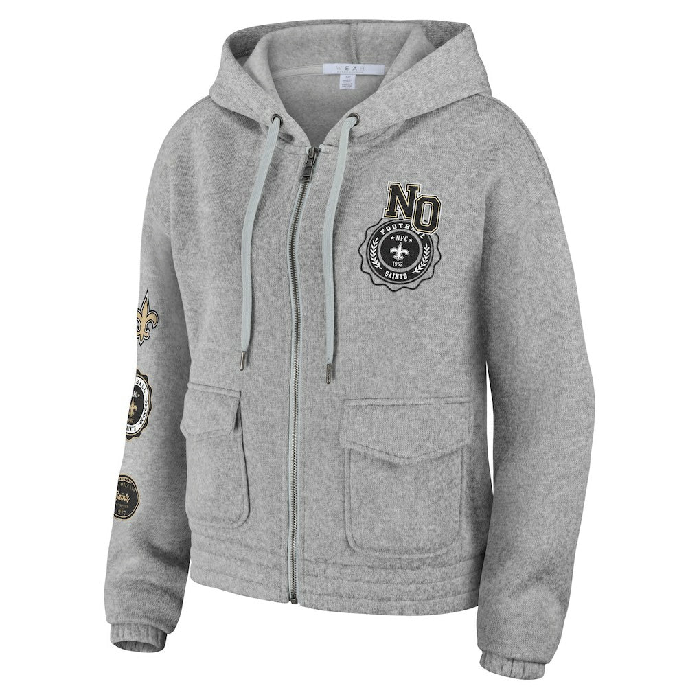 New Orleans Saints WEAR by Erin Andrews Women's Full-Zip Hoodie - Heather Gray Hoodies