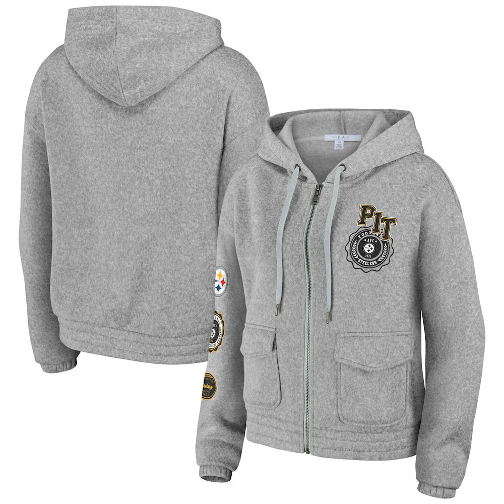 Pittsburgh Steelers WEAR by Erin Andrews Women's Full-Zip Hoodie - Heather Gray Hoodies