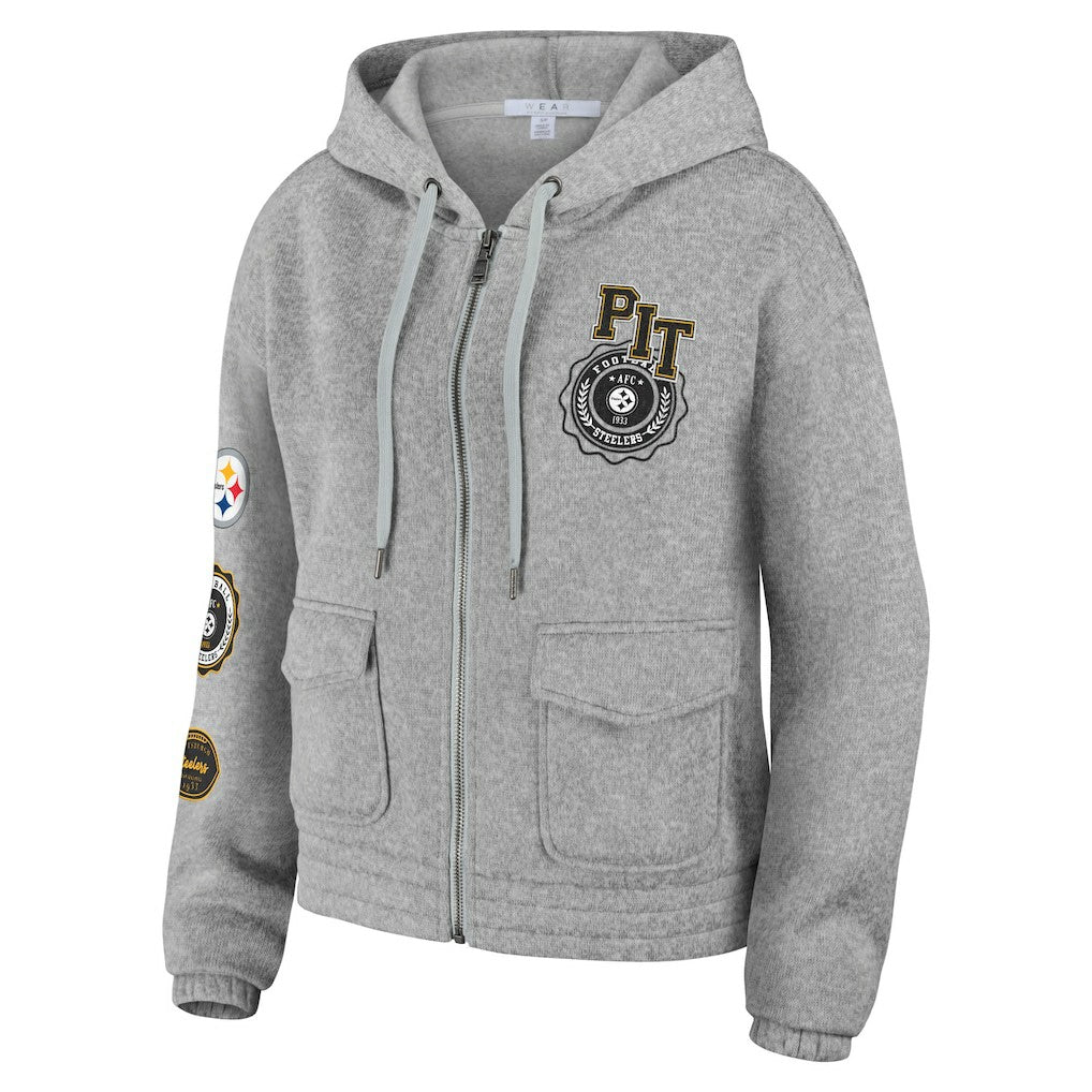 Pittsburgh Steelers WEAR by Erin Andrews Women's Full-Zip Hoodie - Heather Gray Hoodies