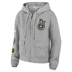 Pittsburgh Steelers WEAR by Erin Andrews Women's Full-Zip Hoodie - Heather Gray Hoodies