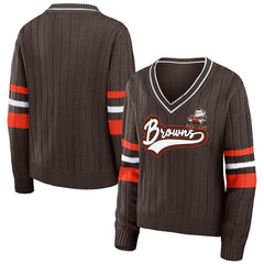 Cleveland Browns WEAR by Erin Andrews Women's Throwback V-Neck Sweater - Brown