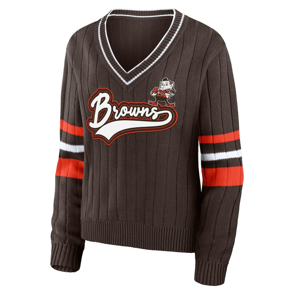 Cleveland Browns WEAR by Erin Andrews Women's Throwback V-Neck Sweater - Brown