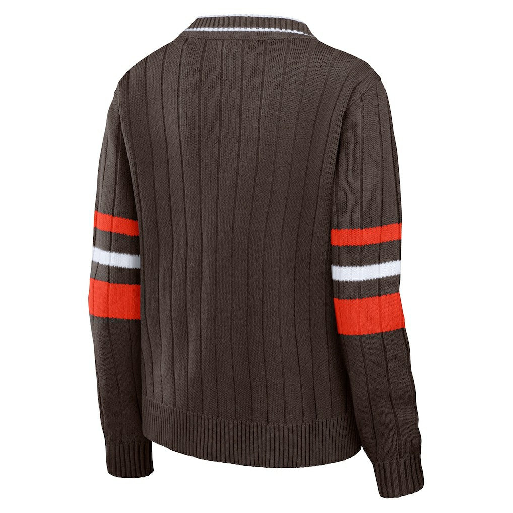Cleveland Browns WEAR by Erin Andrews Women's Throwback V-Neck Sweater - Brown