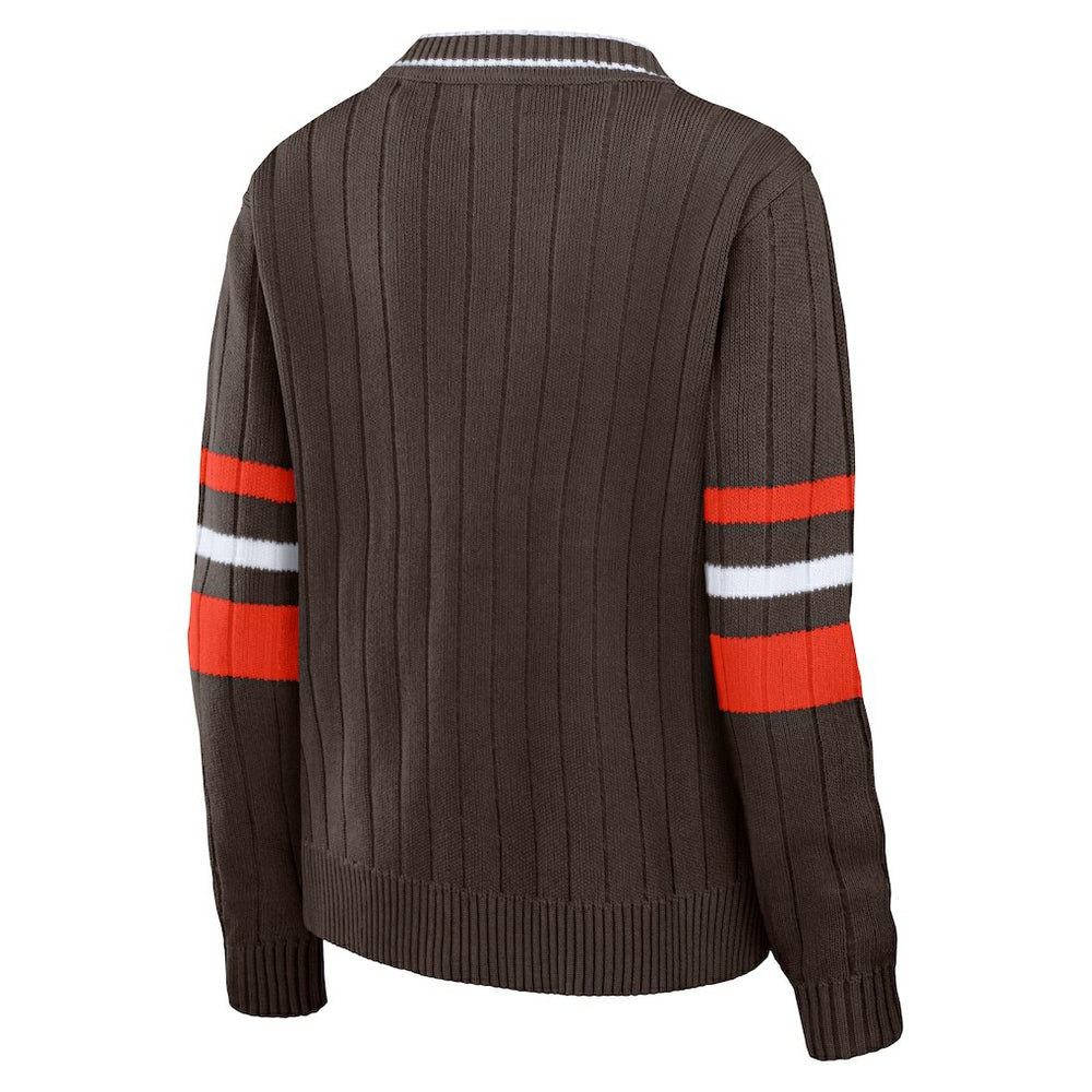 Cleveland Browns WEAR by Erin Andrews Women's Throwback V-Neck Sweater - Brown