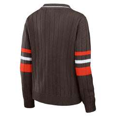 Cleveland Browns WEAR by Erin Andrews Women's Throwback V-Neck Sweater - Brown